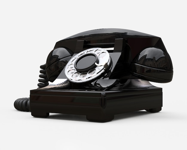 Foto vecchio telefono con linea nera. illustrazione 3d