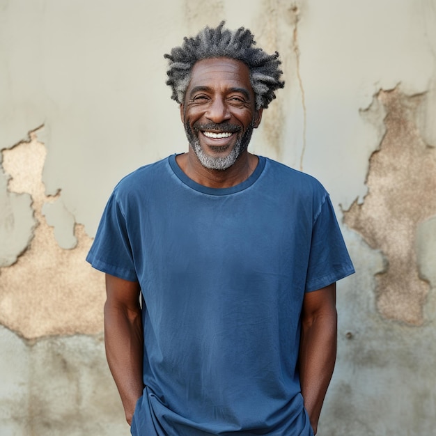 Old black man wearing empty blank tshirt for mockup