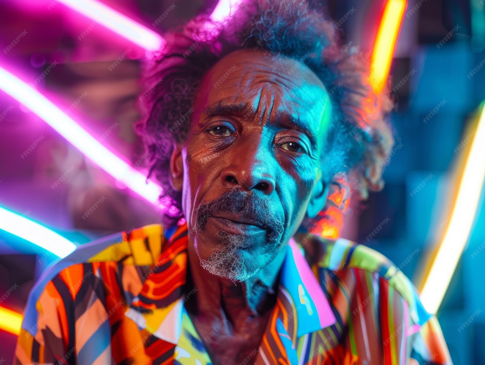 Premium Photo Old Black Man With Brown Curly Hair Neon Style Illustration premium-photo-old-black-man-with-brown-curly-hair-neon-style-illustration