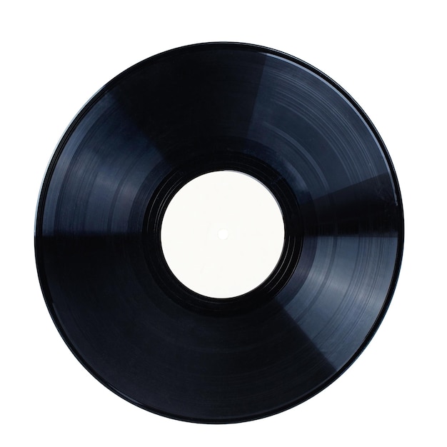 Photo old black record with paper sticker mockup vinyl isolated