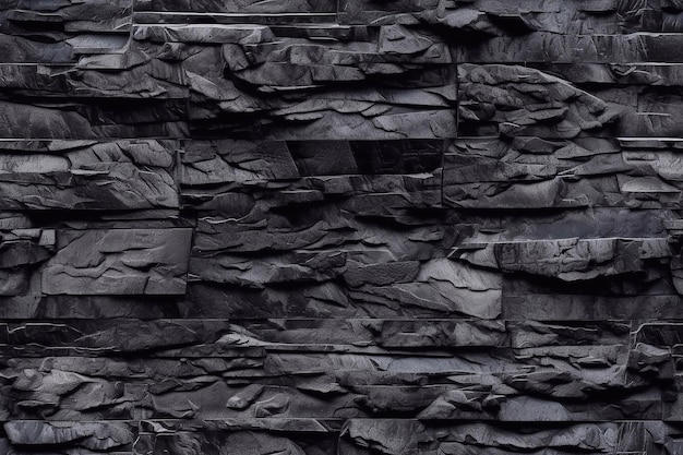 古い黒い石のレンガの壁のシームレスな質感 抽象的な暗いタイルの背景