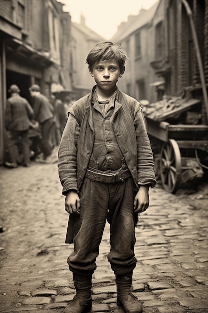 Old black and white street photographs from the Victorian era AI generative