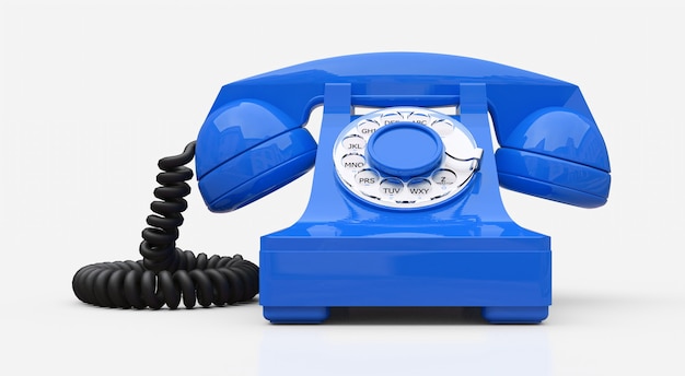 Photo old blue dial telephone on a white background. 3d illustration.