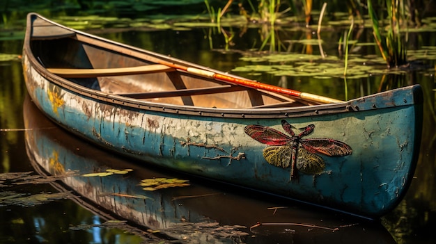 정글의 물 위에 있는 오래된 배