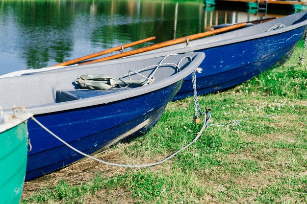 Old boats on a lake, beauty world. Retro style.