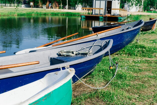 Old boats on a lake, beauty world. Retro style.