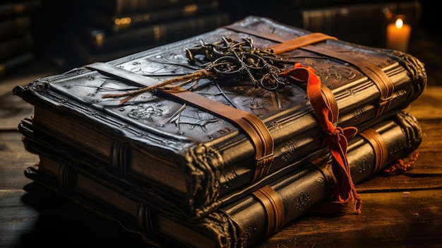 Photo old book with rosary