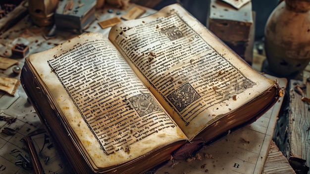 Photo an old book with writing on it sitting on a table