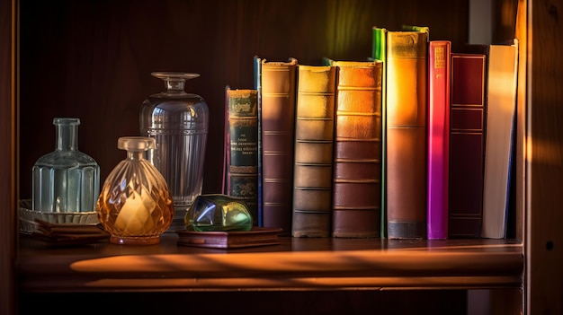 Photo old bookcase full bookshelves