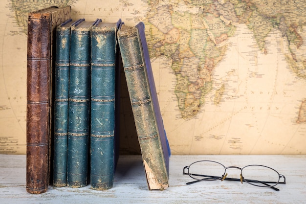  Old books and glasses