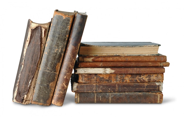 Photo old books in stack isolated over white