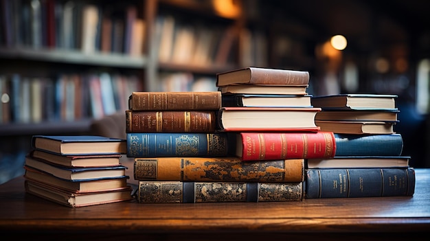 Old books on the table in the librarygenerative ai