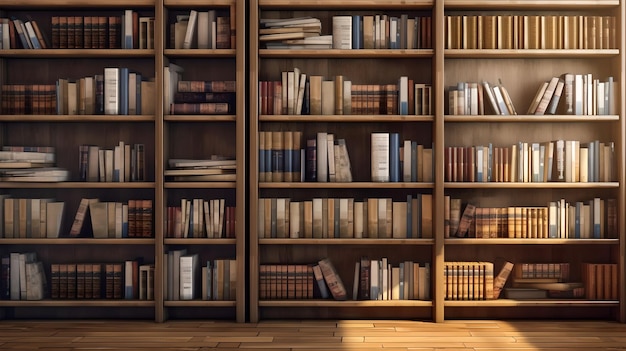 Old books on wooden shelves background