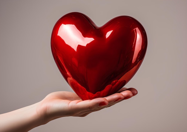 An Old Boys Hand Holding a Red Heart Isolated