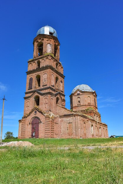 Old brick abandoned orthodox Church an abandoned church in the village