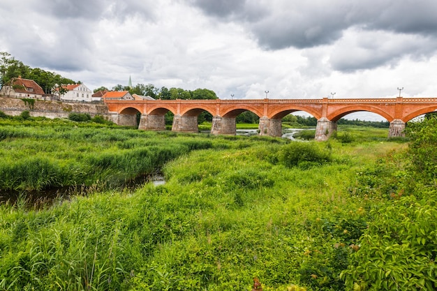 The old brick bridge across the Venta in Kuldiga, Latvia