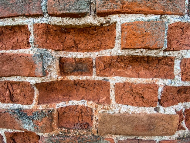 Old brick red wall of an abandoned church