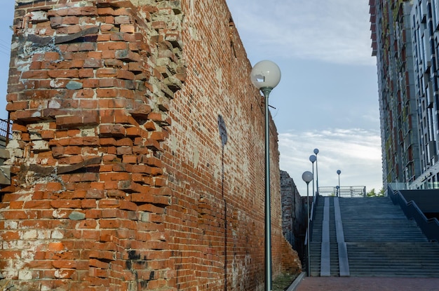 An old brick ruined wall