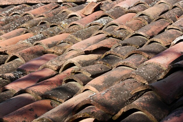 Old brick tiles on the roof