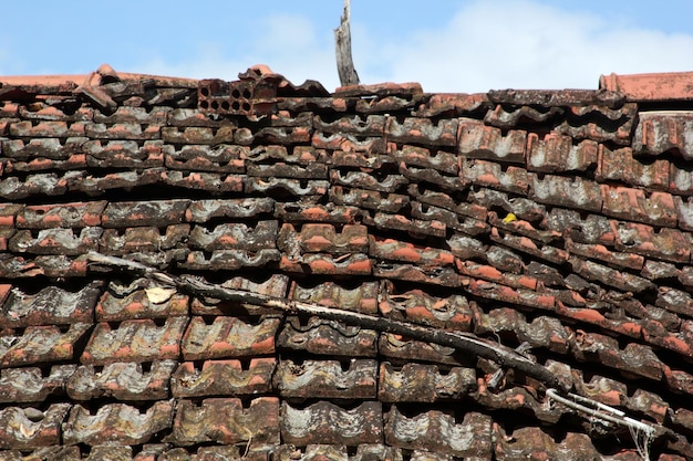 Old brick tiles on the roof