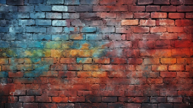 Old brick wall background loud colors grunge texture or pattern for design Generative ai