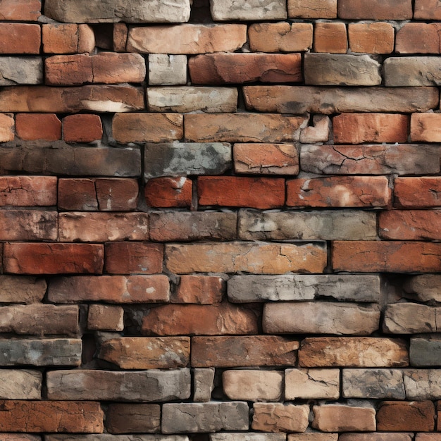 Old brick wall realistic texture seamless pattern