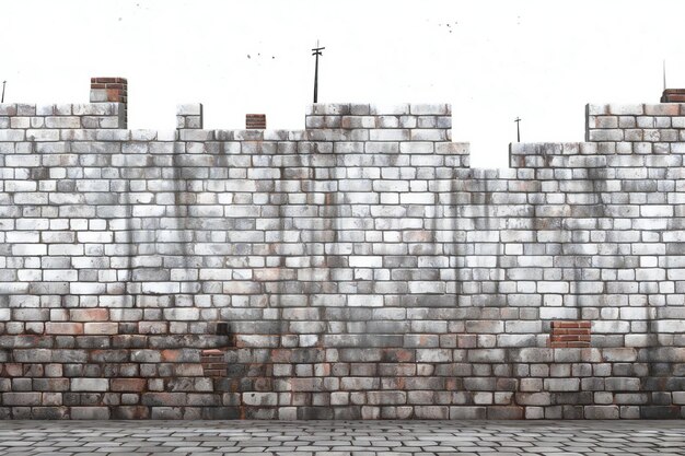 Old brick wall with shadow on white background