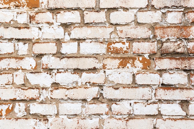 Old brick wall with weathered white paint high detailed texture background photo