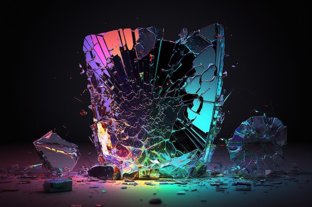 Old broken glass neon glowing wallpaper ai generated art