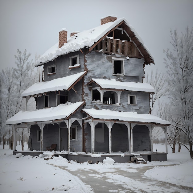 Old broken house in winter AI generated