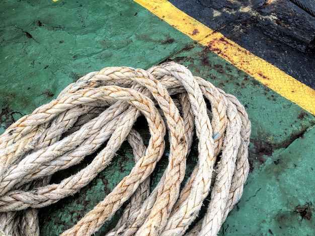 Old brown and gray frayed ship rope closeup classic\
texture