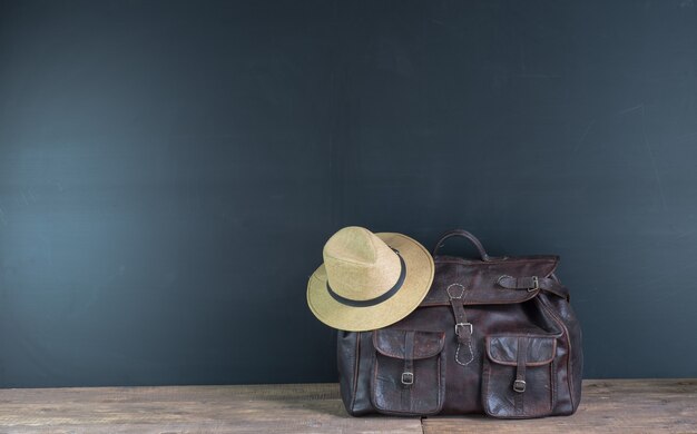 old brown leather travel bag