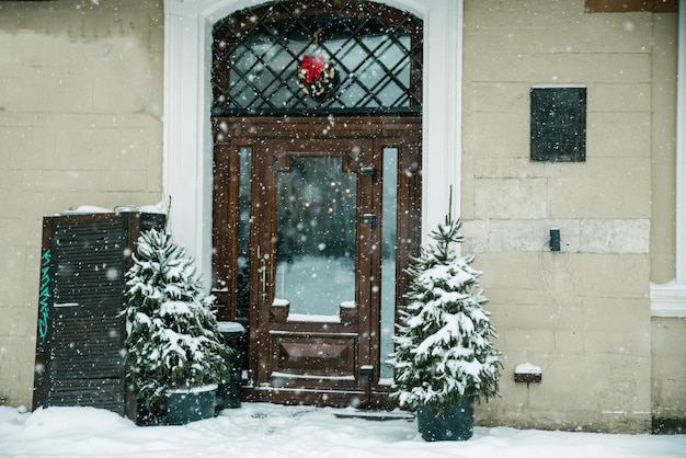 Old brown vintage entrance door exterior