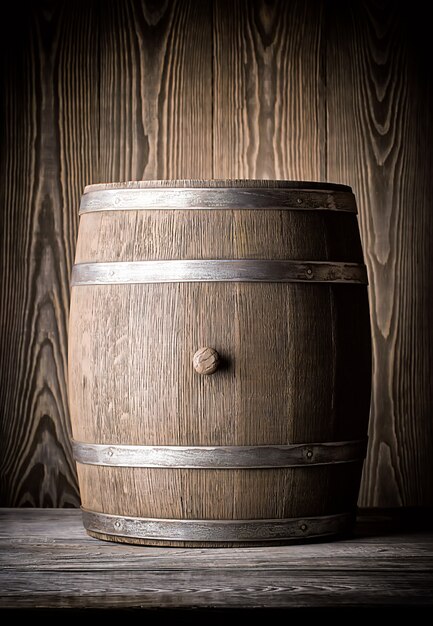 Photo old brown wooden barrel