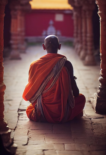 An old buddhist monk dressed as a monk meditating buddhist monk\
portrait of an ancient wise elder