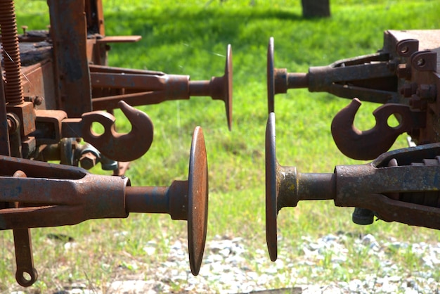 Old buffer in railway carriage, hook wagon, old wagon