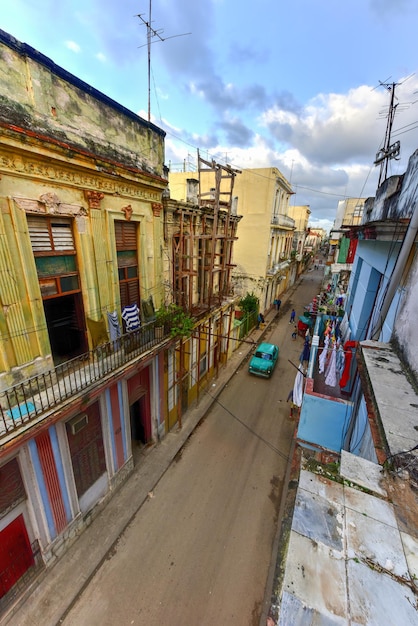 Old building in the process of collapsing in the Old Havana neighborhood of Havana Cuba