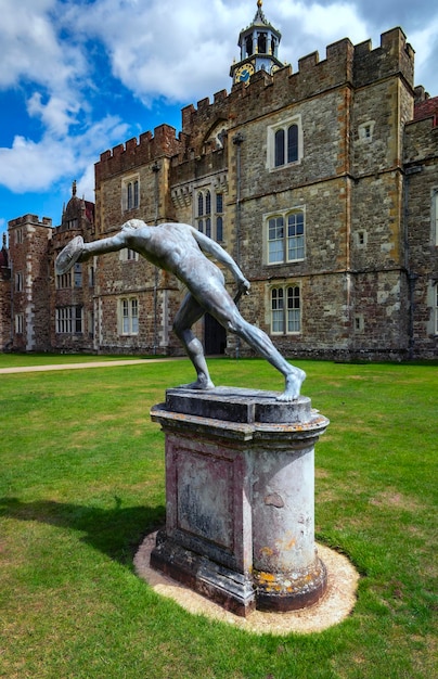 An old building with a statue