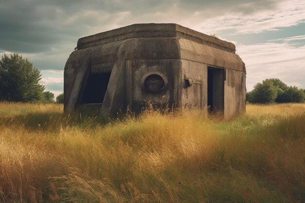 Foto vecchio bunker della seconda guerra mondiale ancora in piedi in un campo