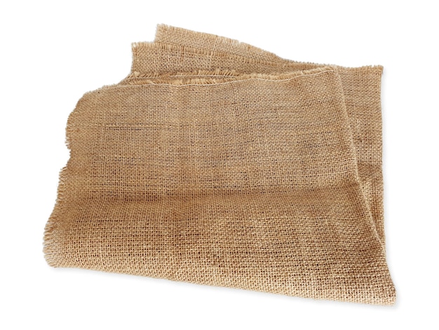 old burlap fabric napkin texture empty sackcloth folded piece isolated on white background top view