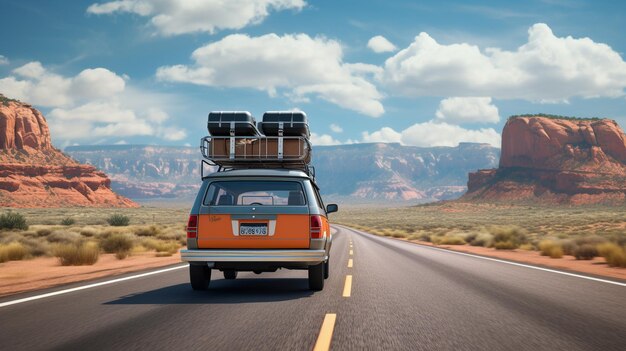 Old car on the desert road