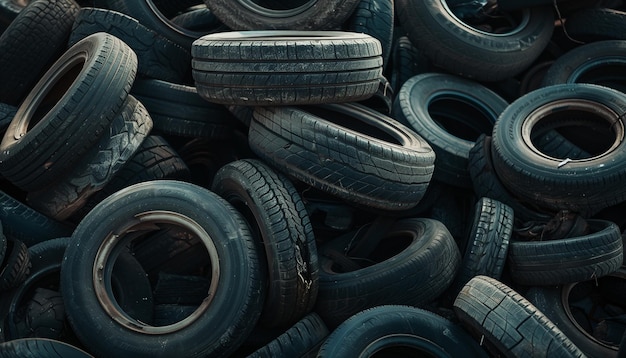 Old Car Tires Scattered in Outdoor Storage