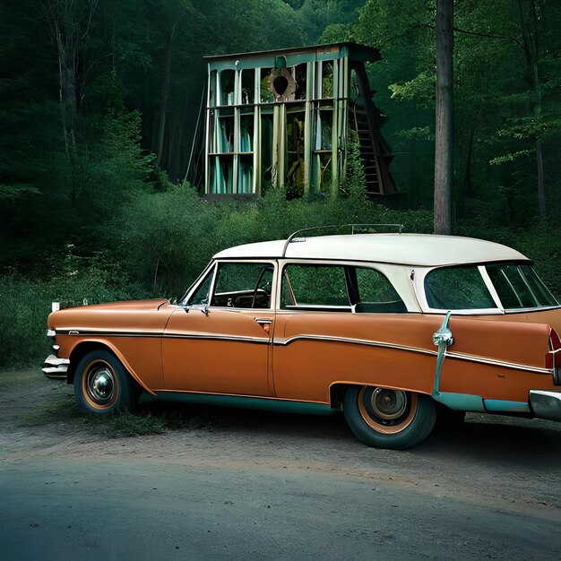 An old car with a white roof and a white top.