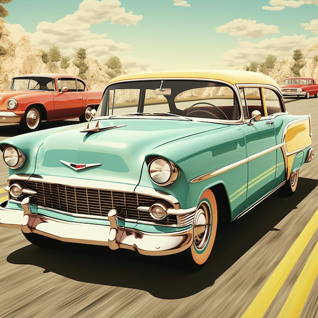 old cars 1950s illustration