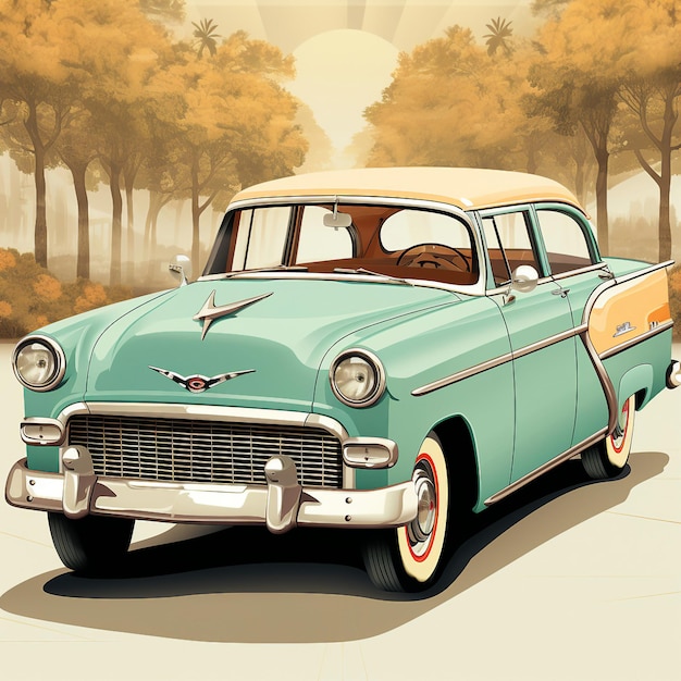 old cars 1950s illustration