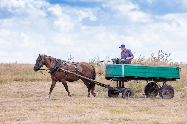 Photo an old cart rushes along the road