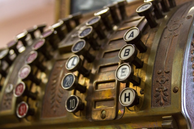 Old cash register close-up.