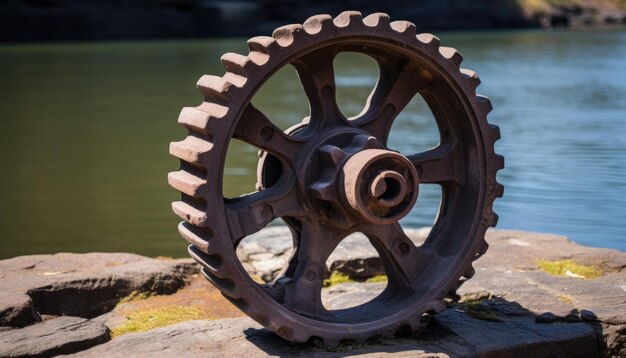 Old cast iron gear of the early 19th century on the dam