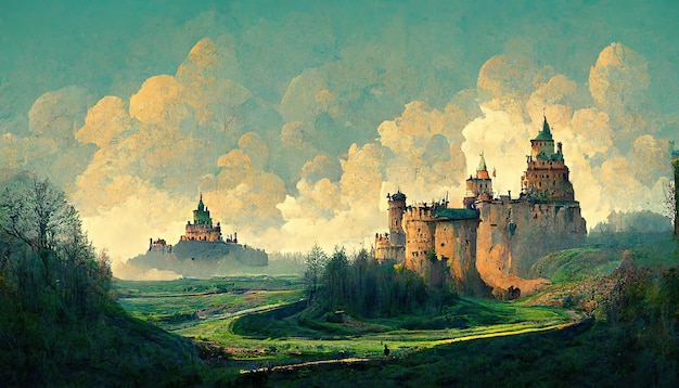 Old castle painting concept art illustration