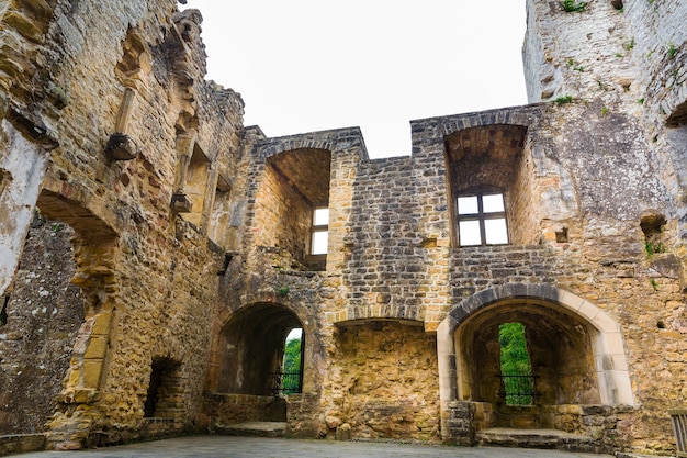 Old castle ruins, ancient stone building, european architecture, medieval town
